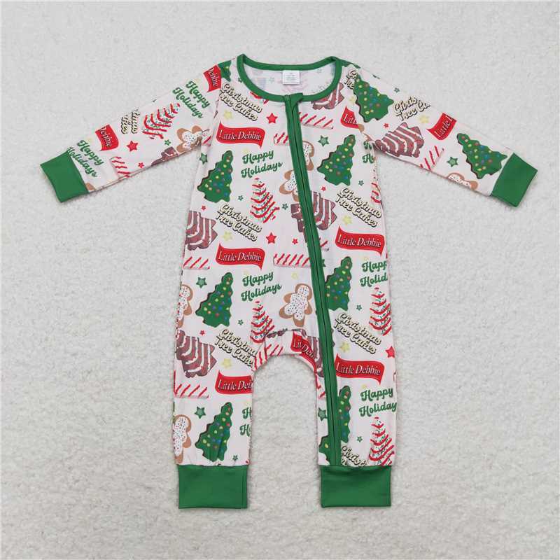 RTS LR1057 happy holidays modal Christmas tree cookie zipper long sleeve jumpsuit