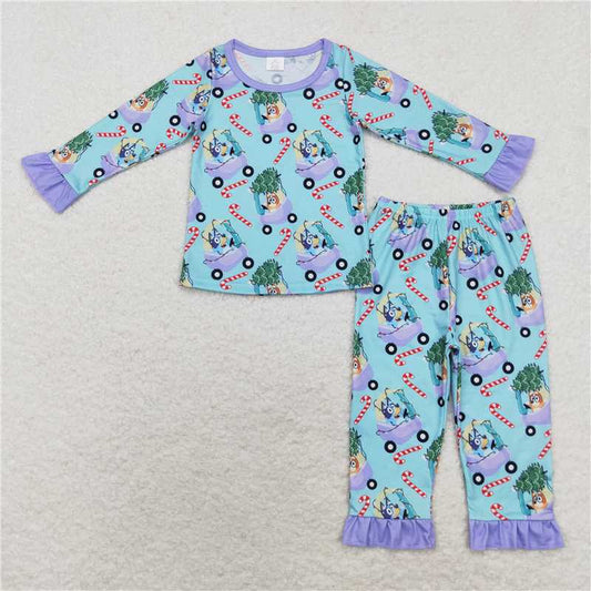 12.9 RTS NO MOQ （In stock）GLP1535 Baby Girls Christmas Dogs Candy Bamboo Pajamas Clothes Sets