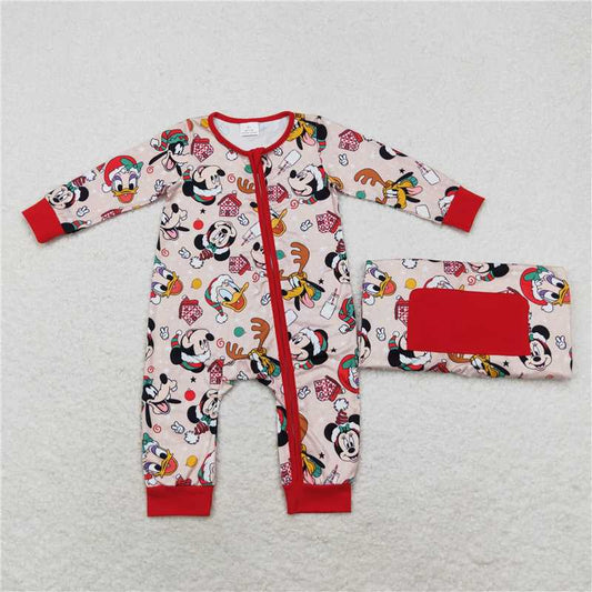 RTS LR1335 Mickey Donald Duck Christmas red zipper long sleeve jumpsuit