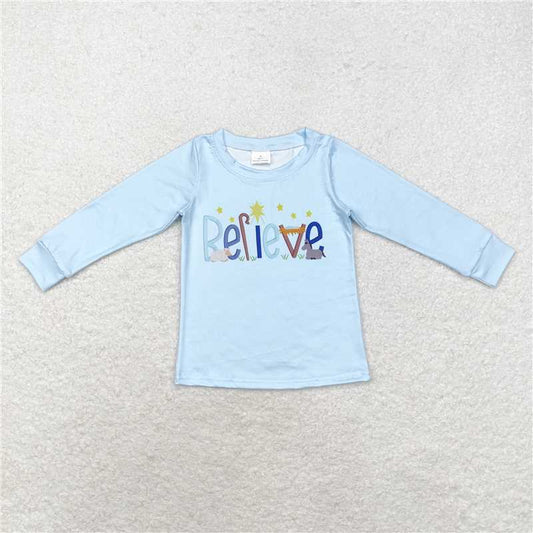 BT0775  Baby Boys Christmas Believe Long Sleeve Tee Shirts Tops