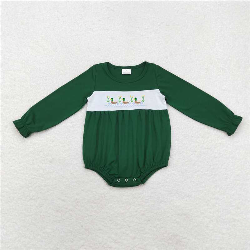 LR1466Green long sleeves duck baby boy girl hunting romper