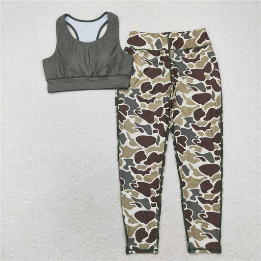 GSPO1665 Sleeveless top camo pants adult women yoga clothes
