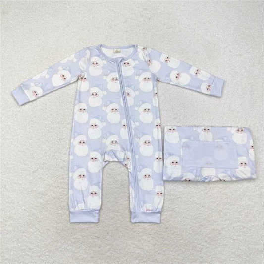 RTS LR1415 Modal Santa Claus light blue zipper long sleeve jumpsuit