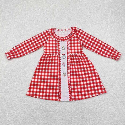 11.22 RTS NO MOQ （In stock）GLD0634 Baby Girls Checkered Santa Knee Length Dresses