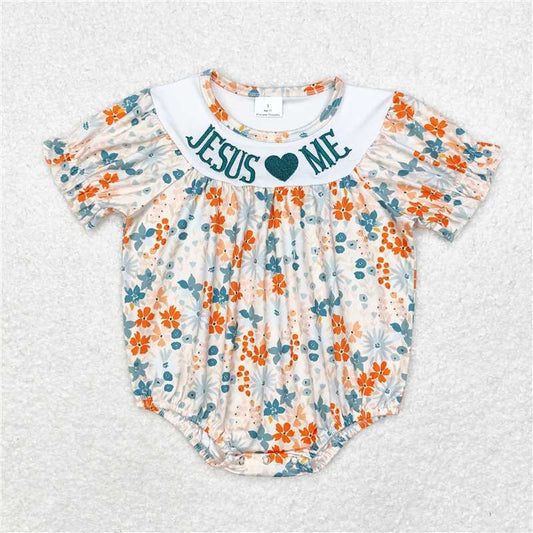 SR1941 RTS NO MOQ Baby Girls Summer Rompers Baby Infant Toddler Girls Jesus Love Me Flowers Rompers