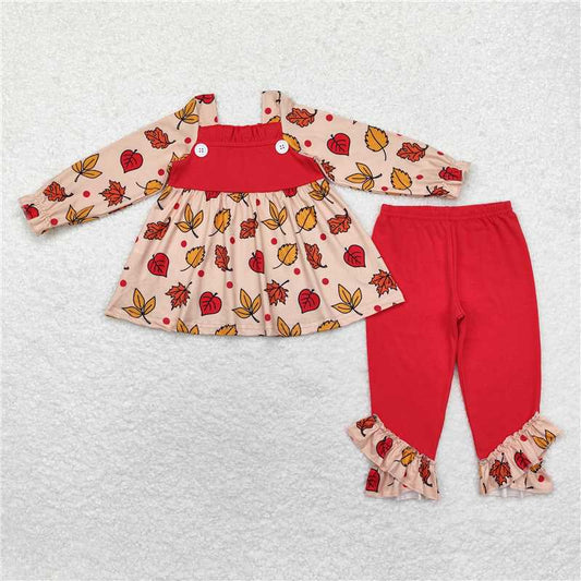 GLP1503Long sleeves leaves tunic leggings girls fall clothing