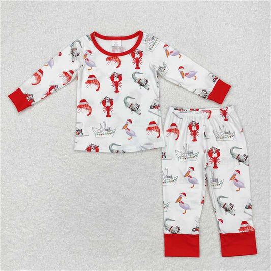 BLP0674Crawfish duck boots Christmas kids boys pajamas