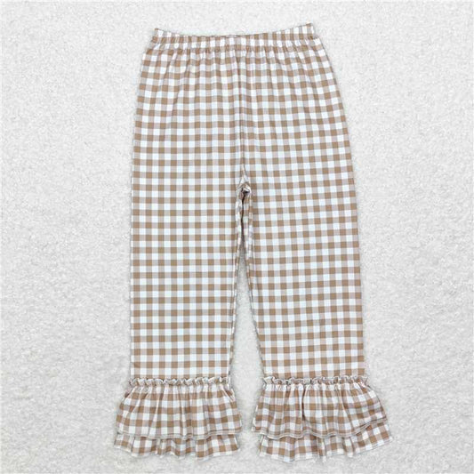 P0607  Baby Girls Khaki Checkered Ruffle Pants