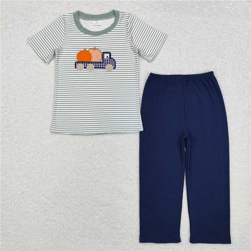 BSPO0473  Baby Boys Pumpkins Truck Pumpkin Top Pants Clothes Sets Preorder