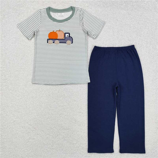 BSPO0473  Baby Boys Pumpkins Truck Pumpkin Top Pants Clothes Sets Preorder