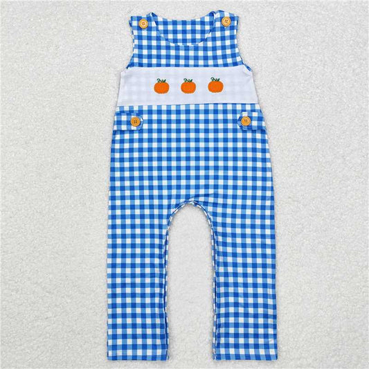 SR1949 Baby Infant Boys Blue Checkered Pumpkin Rompers