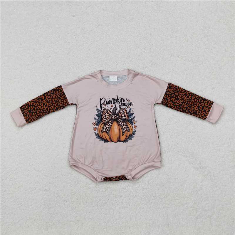 RTS LR1723 Pumpkin leopard print bow pumpkin long-sleeved jumpsuit