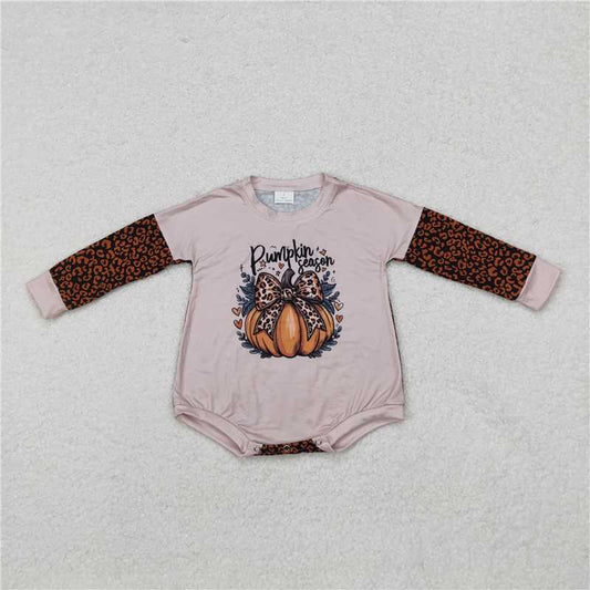 RTS LR1723 Pumpkin leopard print bow pumpkin long-sleeved jumpsuit