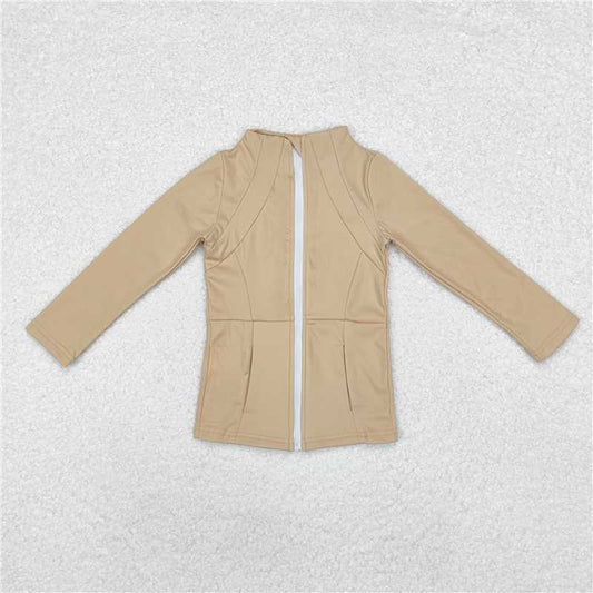 GT0681   Baby Girls Khaki Zip Pocket Yoga Active Wear Jackets