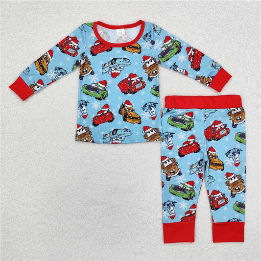 BLP0776Red Christmas hat car kids boys Christmas pajamas