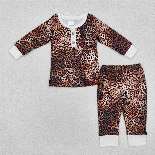GLP1014Brown leopard long sleeves kids girls pajamas