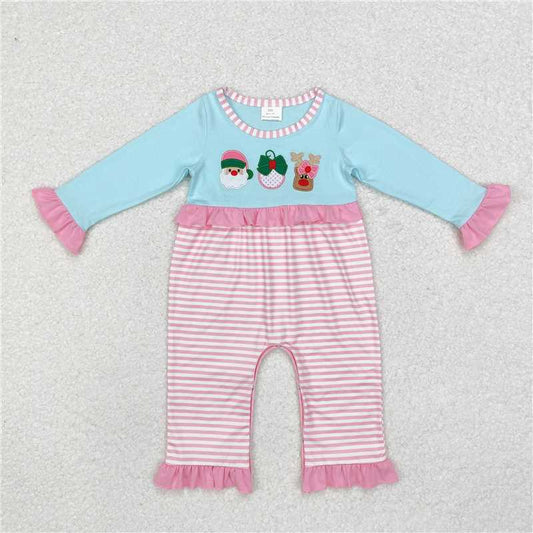 12.1 RTS NO MOQ （In stock）LR1476 Baby Infant Girls Pink Stripes Santa Deer Rompers