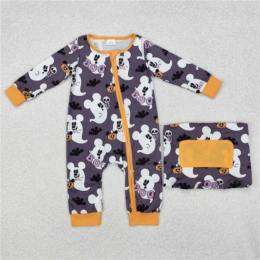 RTS LR1425 boo ghost Mickey grey zipper long sleeve jumpsuit