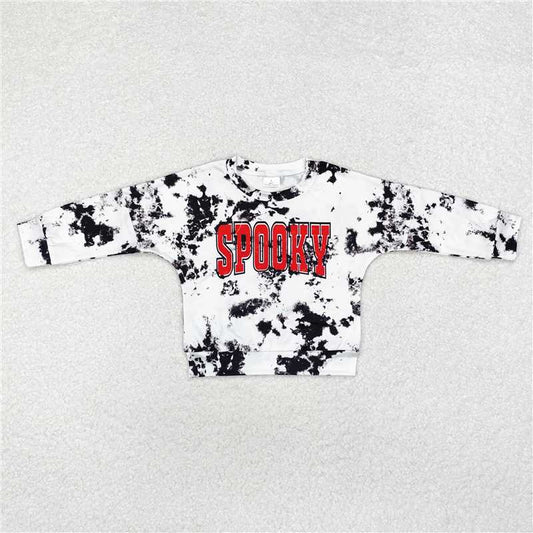 GT0718  Baby Girls Halloween Tie Dye Spooky Long Sleeve Tee Shirts Tops