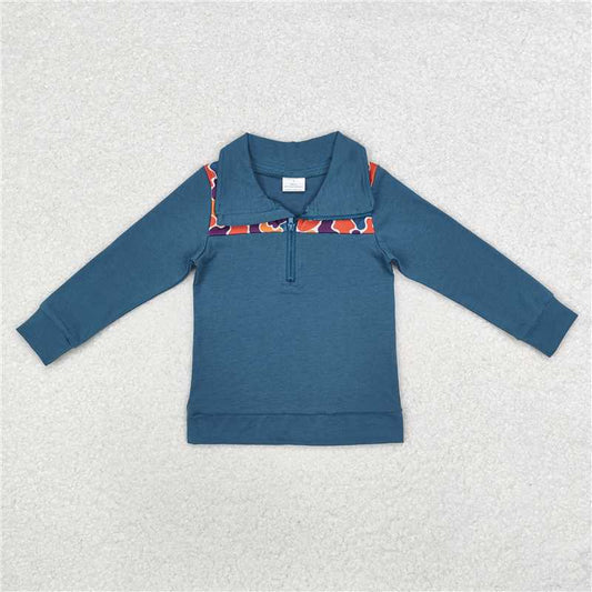 BT0798  Baby Boys Orange Navy Camo Zip Pullovers Tops
