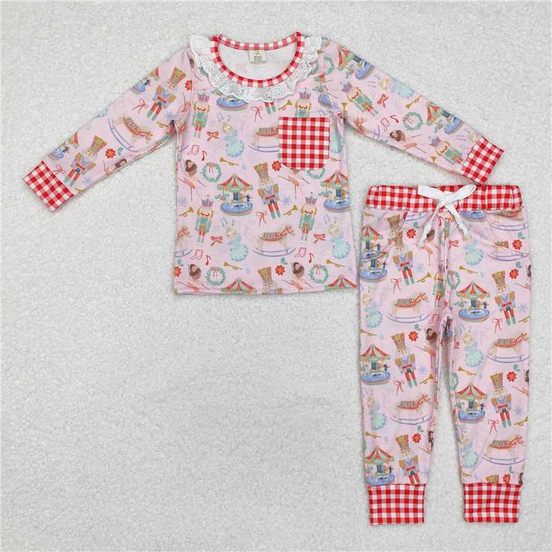 11.8 RTS NO MOQ （In stock）Matching Christmas GLP1271 Baby Girls Christmas Soldier Bamboo Pajamas Clothes Sets