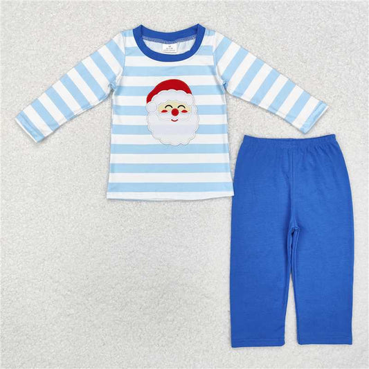 BLP0810Stripe santa top blue pants boys Christmas clothes