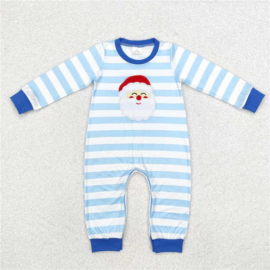 RTS LR1661 Embroidered Santa Claus blue and white striped long-sleeved jumpsuit