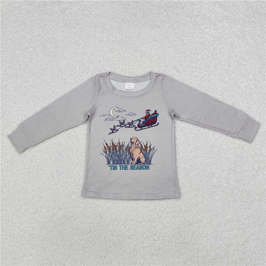 12.12 RTS NO MOQ （In stock）BT0899 Baby Boys Christmas Grey Dog Long Sleeve Tops