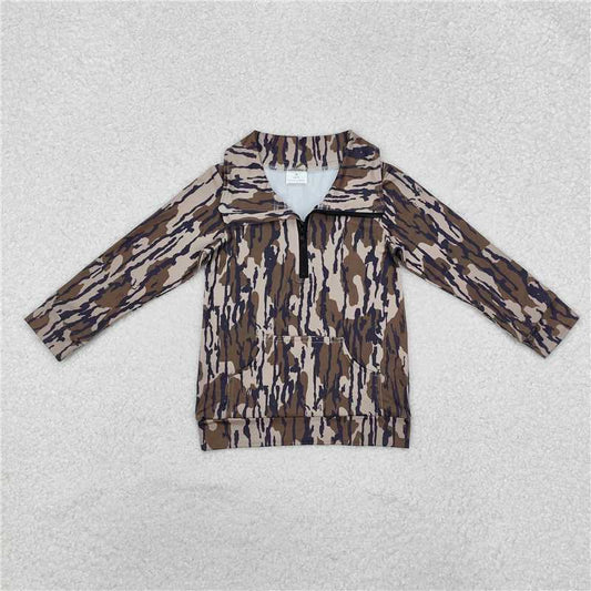 11.4 RTS NO MOQ （In stock）Matching BT1035 Baby Boys Bottomland Camo Zip Pocket Pullovers Tops