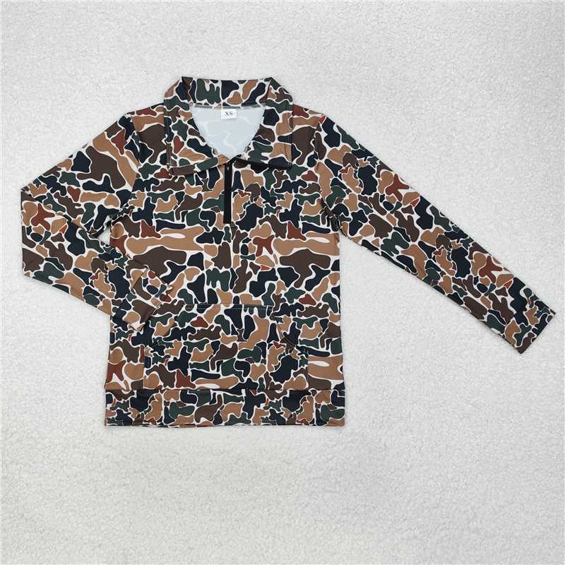 USA Shop (in stock)GT0829 Adult Women Dark Brown Camo Long Sleeve Tee Shirts Zip Pullovers Tops