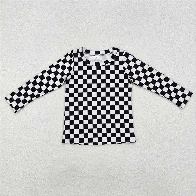 GT0864  Baby Girls Black Checkered Long Sleeve Tee Shirts Tops