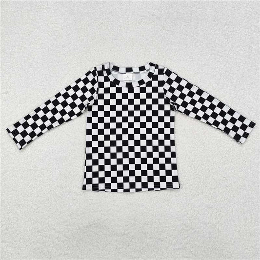 GT0864  Baby Girls Black Checkered Long Sleeve Tee Shirts Tops