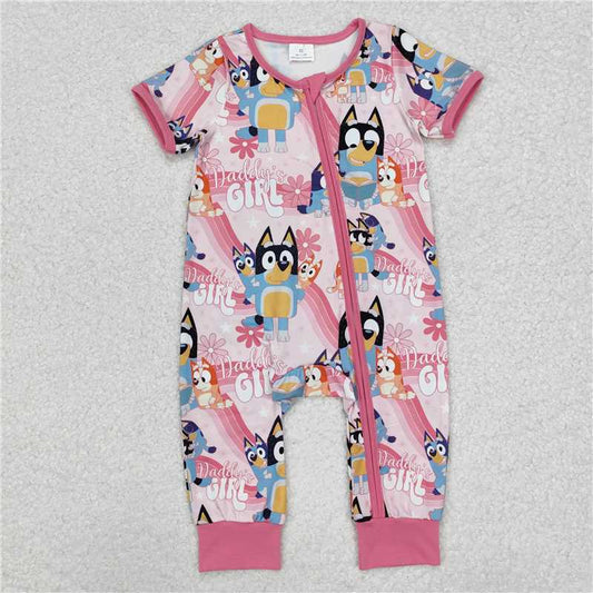 SR2105  Baby Infant Girls Daddy's Girl Dogs Pink Zip Rompers