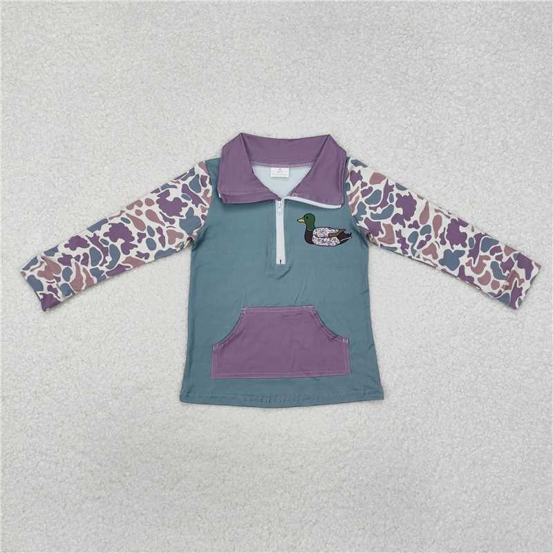 BT0928  Baby Boys Light Green Camo Zip Duck Hunting Pullovers Tops