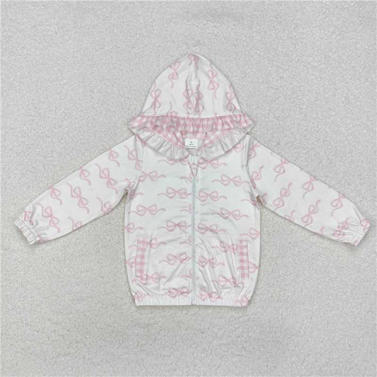 GT0873 Baby Girls Pink Bows Hooded Top Zip Tops