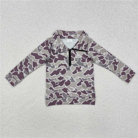 11.4 RTS NO MOQ （In stock）Matching BT1036 Baby Boys Light Green Camo Zip Pocket Pullovers Tops