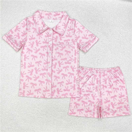 GSSO1535  Adult Women Pink Bows Buttons Tops Shorts Pajamas