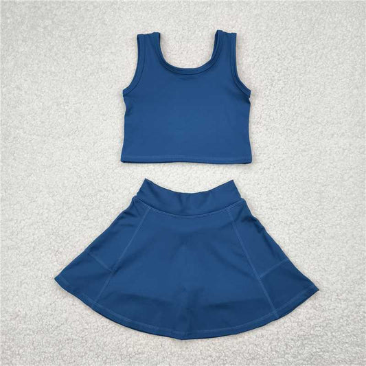 12.18 RTS NO MOQ （In stock）Matching GSD1986 Baby Girls Dark Blue Vest Top Sports Skorts Clothes Sets