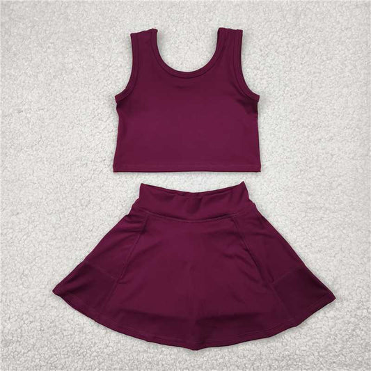 12.18 RTS NO MOQ （In stock）Matching GSD1981 Baby Girls Wine Vest Top Sports Skorts Clothes Sets