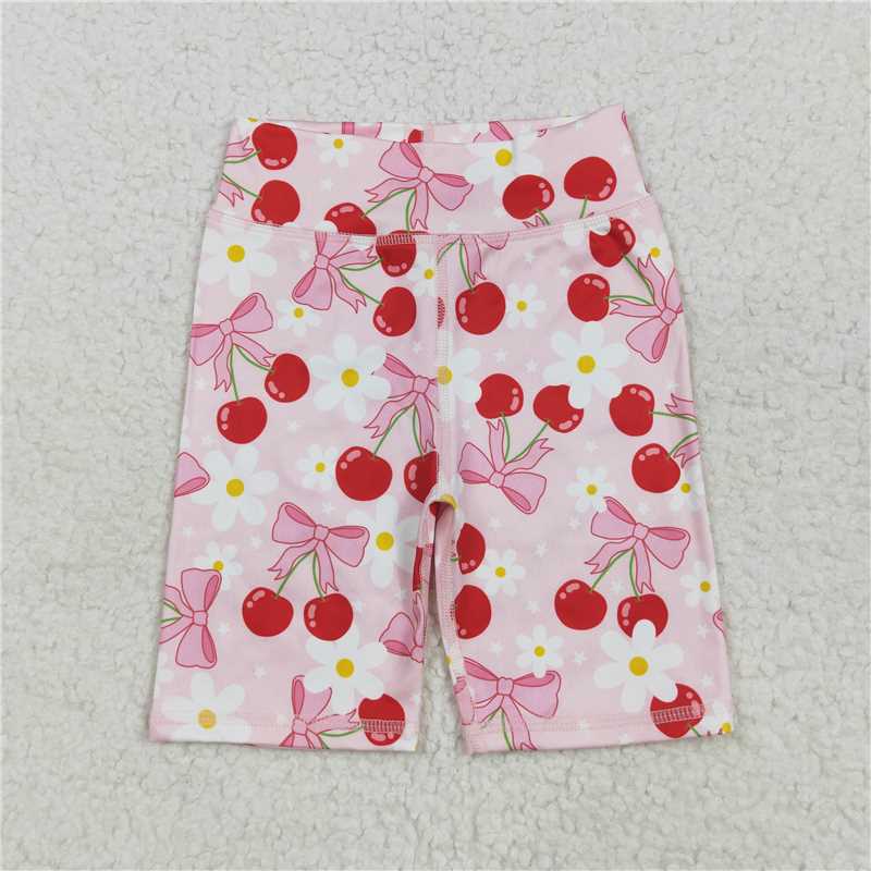 12.23 RTS NO MOQ （In stock）Matching SS0541 Baby Girls Yoga Pink Bows Flowers Biking Shorts Bottoms