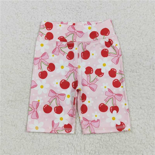 12.23 RTS NO MOQ （In stock）Matching SS0541 Baby Girls Yoga Pink Bows Flowers Biking Shorts Bottoms