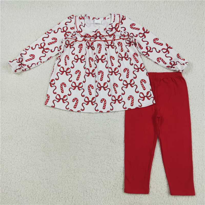 12.2 RTS NO MOQ （In stock）Matching Christmas GLP2484 Baby Girls Christmas Candy Cane Tunic Legging Clothes Sets