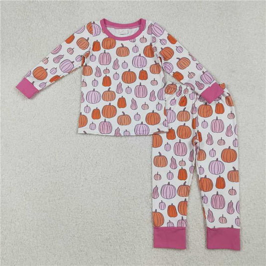10.27 RTS NO MOQ （In stock） Matching GLP2702 Baby Girls Colorful Pumpkins Plaid Top Pants Fall Pajamas Sets