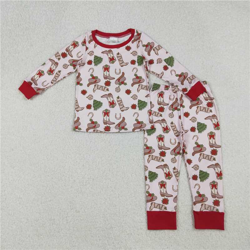 12.5 RTS NO MOQ （In stock）GLP2729 Baby Girls Boots Holly Top Pant Christmas Pajamas Sets Regular price$8.50 USD