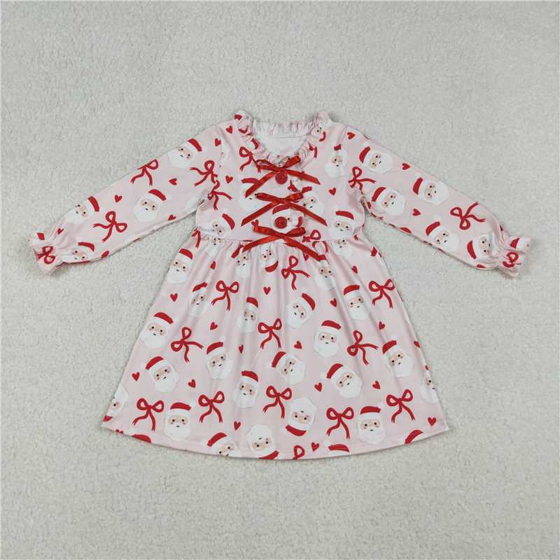 10.29 RTS NO MOQ （In stock）Matching Christmas GLD1233 Baby Girls Red Bows Santa Christmas Knee Length Dresses