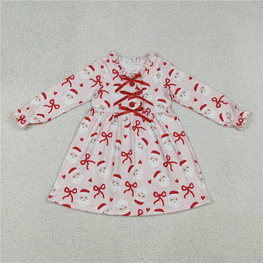 11.20 RTS NO MOQ （In stock）GLD1233 Baby Girls Red Bows Santa Christmas Knee Length Dresses