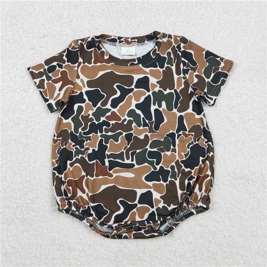 USA Warehouse (IN STOCK) SR3450 Baby Boys Dark Brown Camo Short Sleeve Southern Rompers