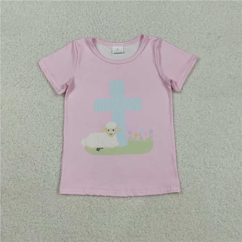 12.15 RST Sibling Baby Girls Short Sleeve Flowers Cross Rabbits Eggs Easter T-shirts Tops