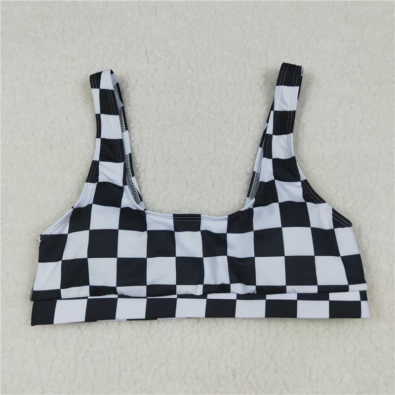 USA Warehouse (IN STOCK) S0736+S0737 Black plaid adult women summer swim outfits