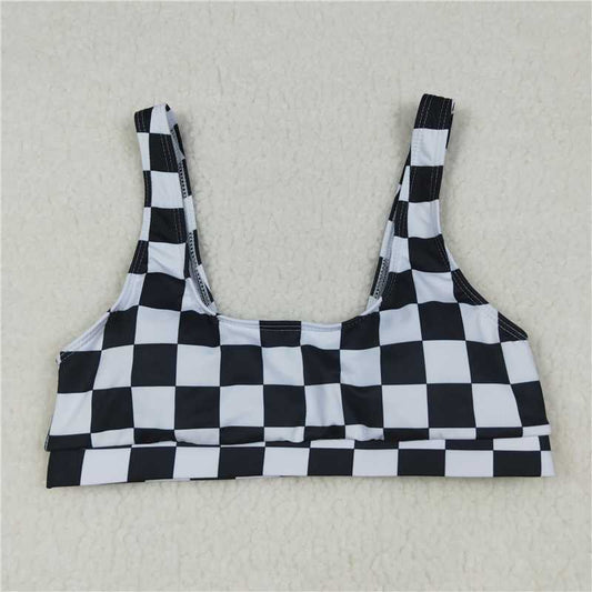 USA Warehouse (IN STOCK) S0736+S0737 Black plaid adult women summer swim outfits